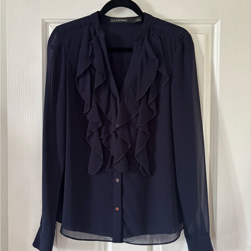 Iris Setlakwe Women's Navy Ruffle Blouse